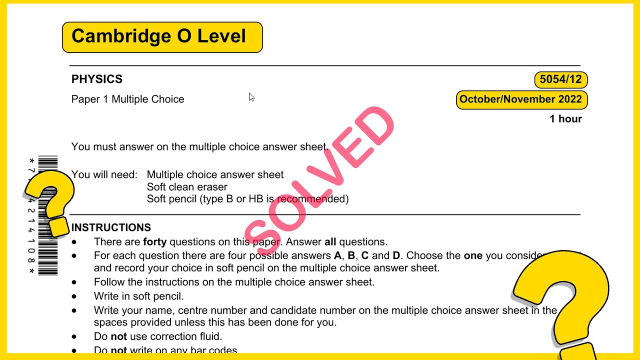 O Level Physics 5054 Oct Nov 2022 Paper 12 SOLVED!! - YouTube