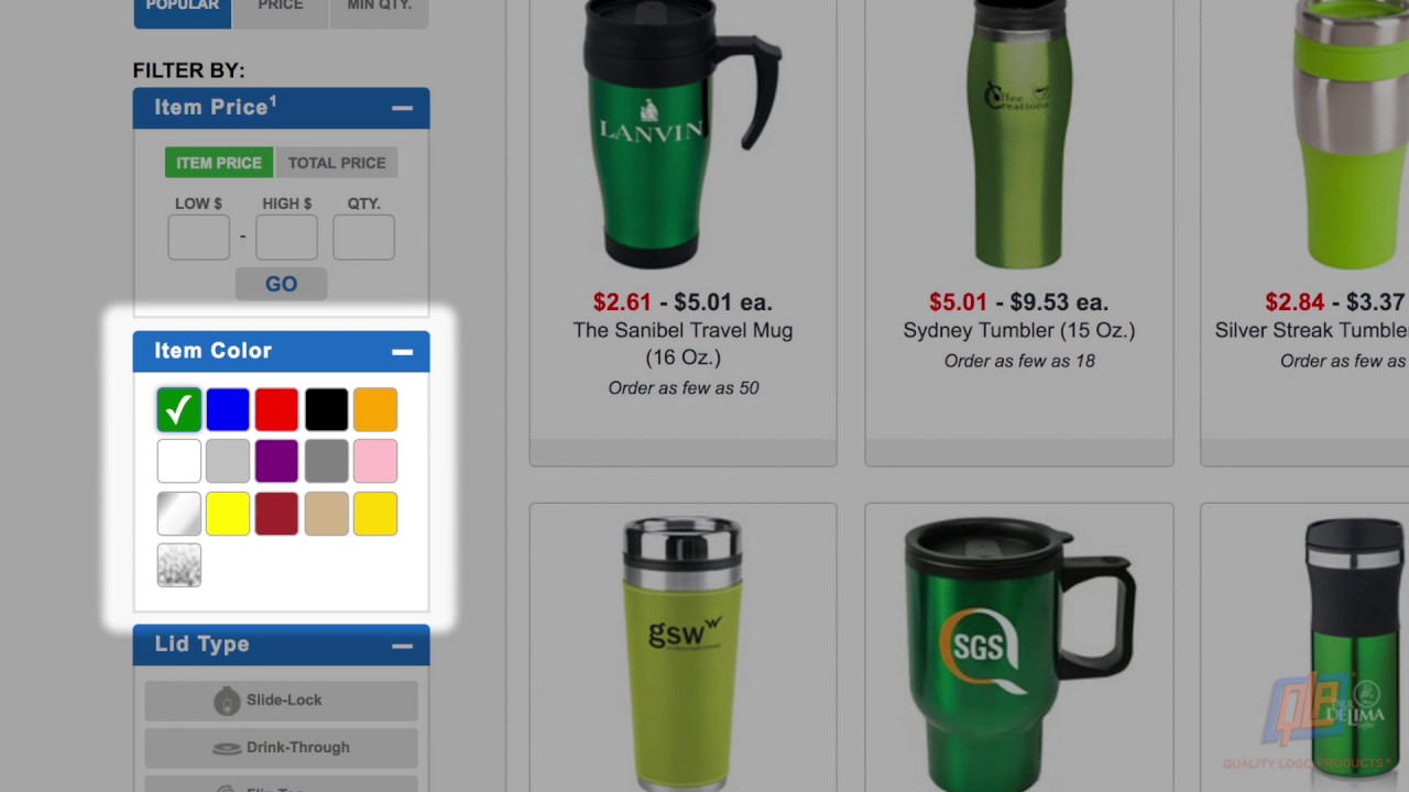 Searching by Item Color on the Quality Logo Products Website