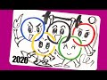 毎日絵手紙：開会式！『東京2020オリンピック』描いてみた！可愛いイラストの絵手紙・暑中見舞い・ハガキ絵・一筆画・初心者・簡単　7月・8月　オリンピック・パラリンピック開会式、描き方解説