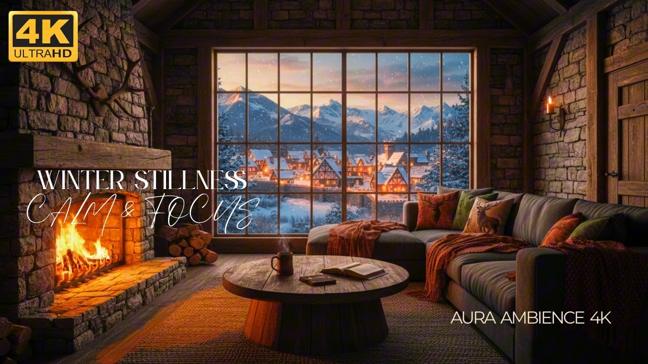Snowy Cabin Piano & Violin + Deep Emotional Calm | Firelight, Silence, Falling Snow