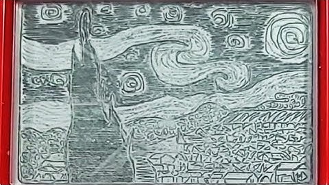 Starry Night by Vincent van Gogh on a Pocket Etch A Sketch