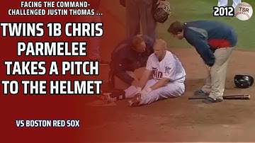 Twins 1B Chris Parmelee Takes A Pitch To The Helmet