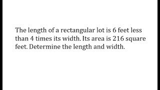 Quadratic Formula App: Find the Length and Width of a Rectangle Given the Area