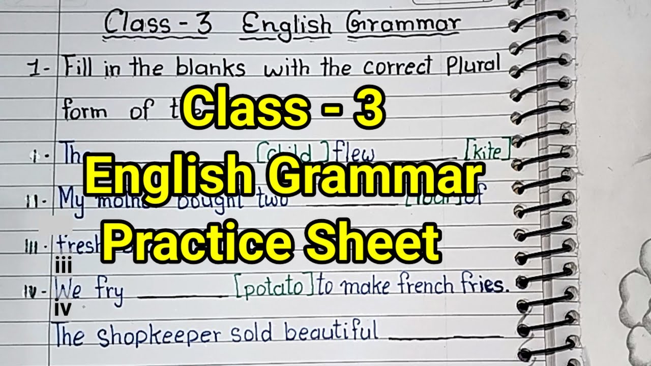 Class 3 English Grammar || English Grammar Worksheet for Class 3