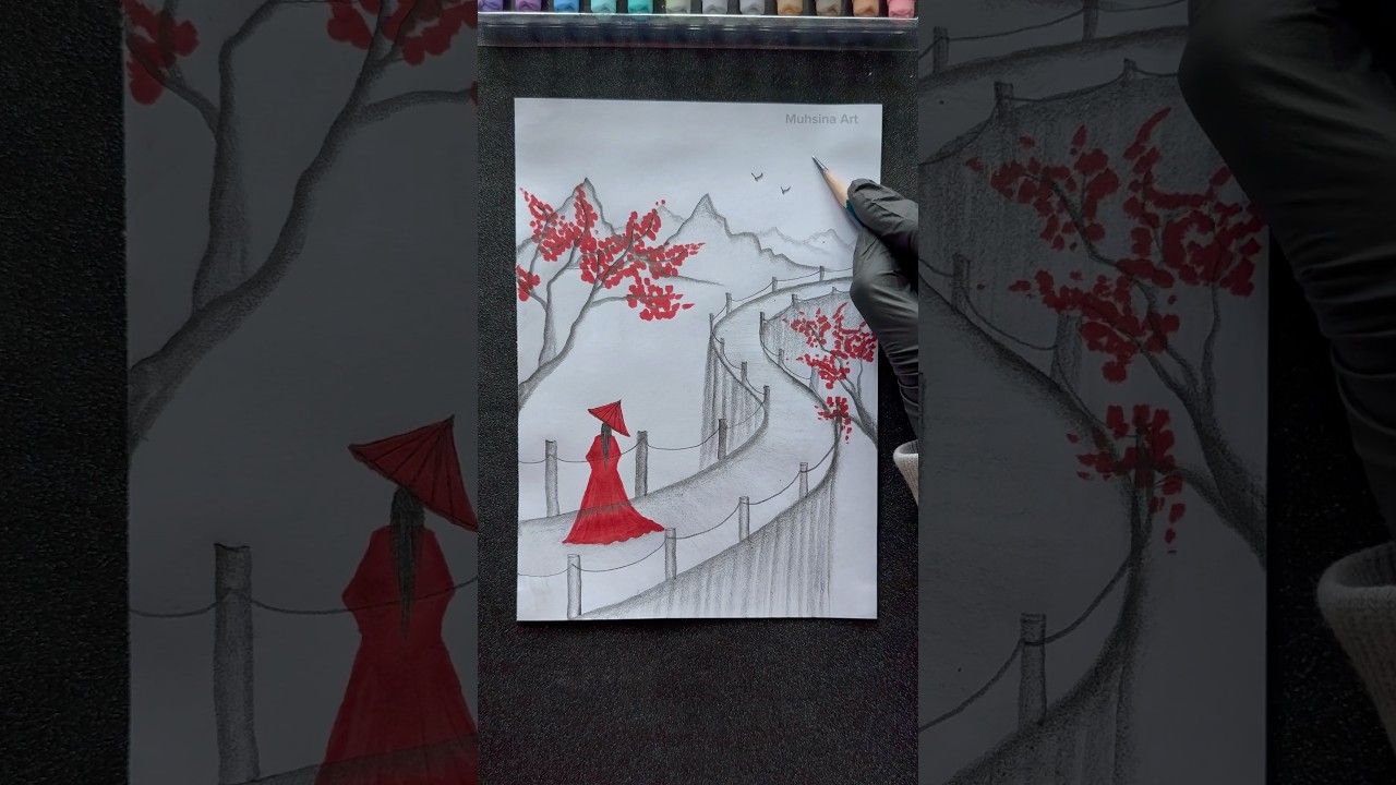 Easy landscape drawing technique🤔😱 