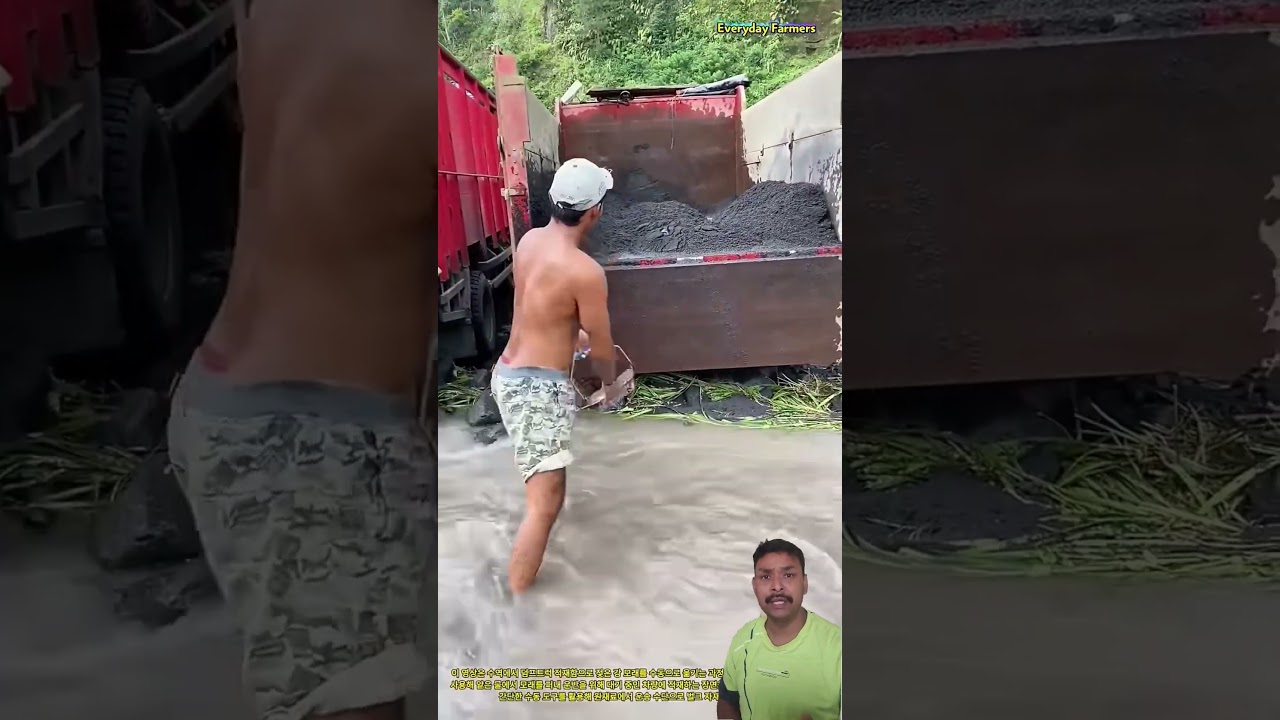Wet Sand Filling into Dump Truck Without Machines 