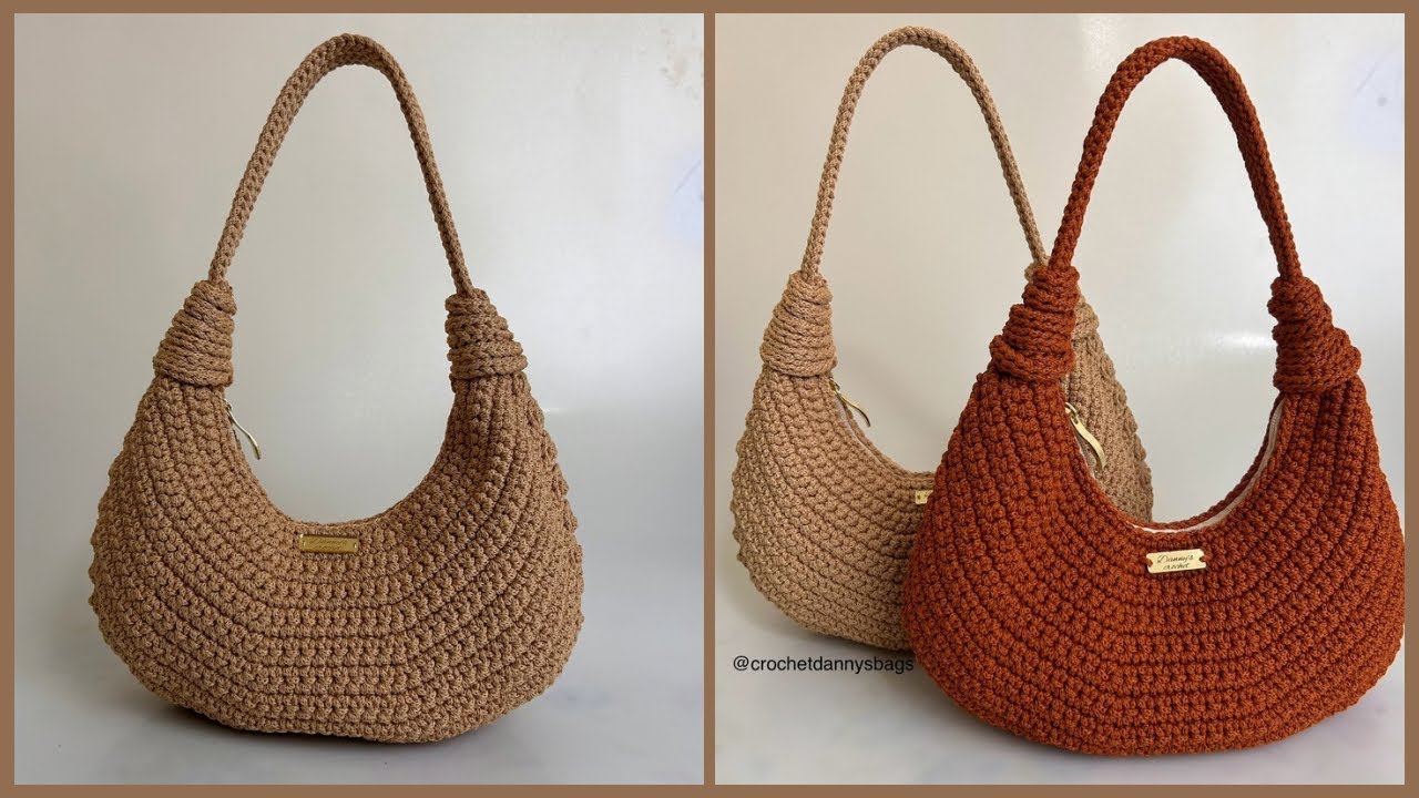 Bolsa crochê em ponto baixo | Bolsa meia lua crochê | Bolsa pontos básicos do crochê