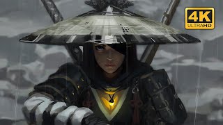 Samurai Girl Straw Hat In The Rain Live Wallpaper 4K