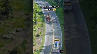 Blind Overtake Fail! 🚗💥 Car Squeezed Between Two Trucks & Crushed! #Shorts