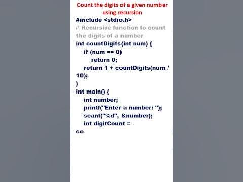 C Program Count digits using recursion - YouTube