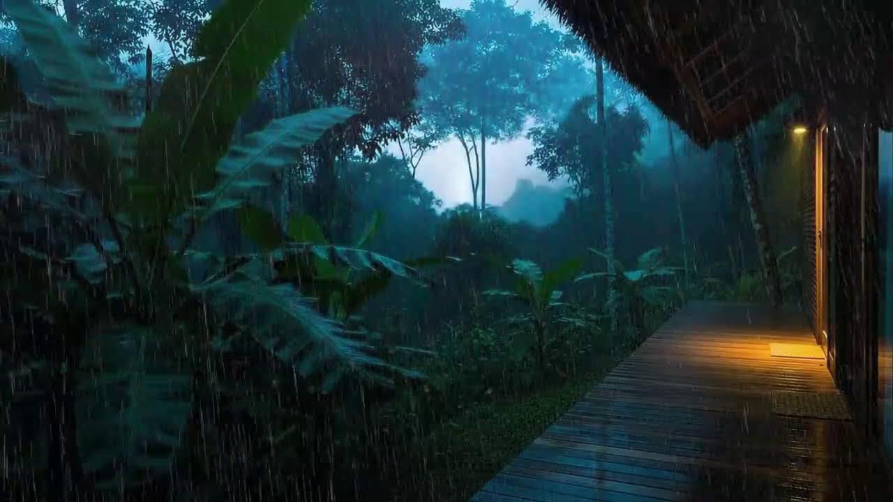 Deep Sleep Tonight with Soft Rain Sounds and Rolling Storm at Forest Cabin Terrace 🌧️