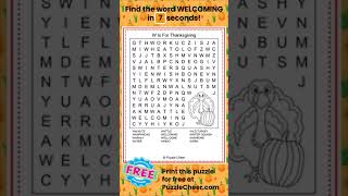 Thanksgiving Word Search -Find WELCOMING #puzzlegames #thanksgiving #wordsearch #familygathering
