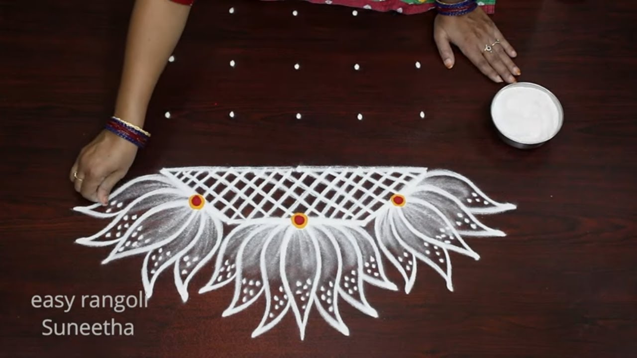 Rathasapthami Special Chariot rangoli & kolam designs with Lotus🌷Easy Rtham muggulu for 2022