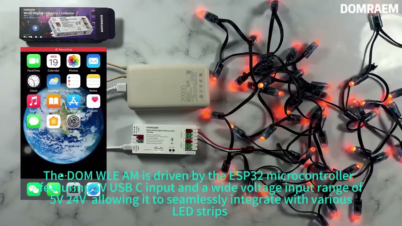 DOMRAEM ESP32 WLED Controller - USB-C Powered DIY Lighting Solution