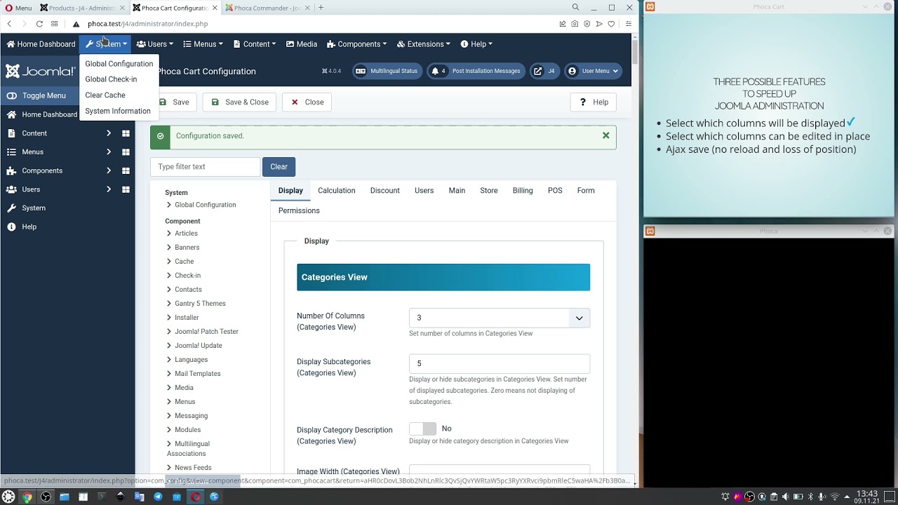 Three possible features to speed up Joomla administration