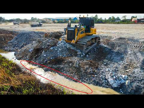 Project! SHANTUI C3 Dozer Push Stone Filling Land Into Water & Dump Truck 10Wheel
