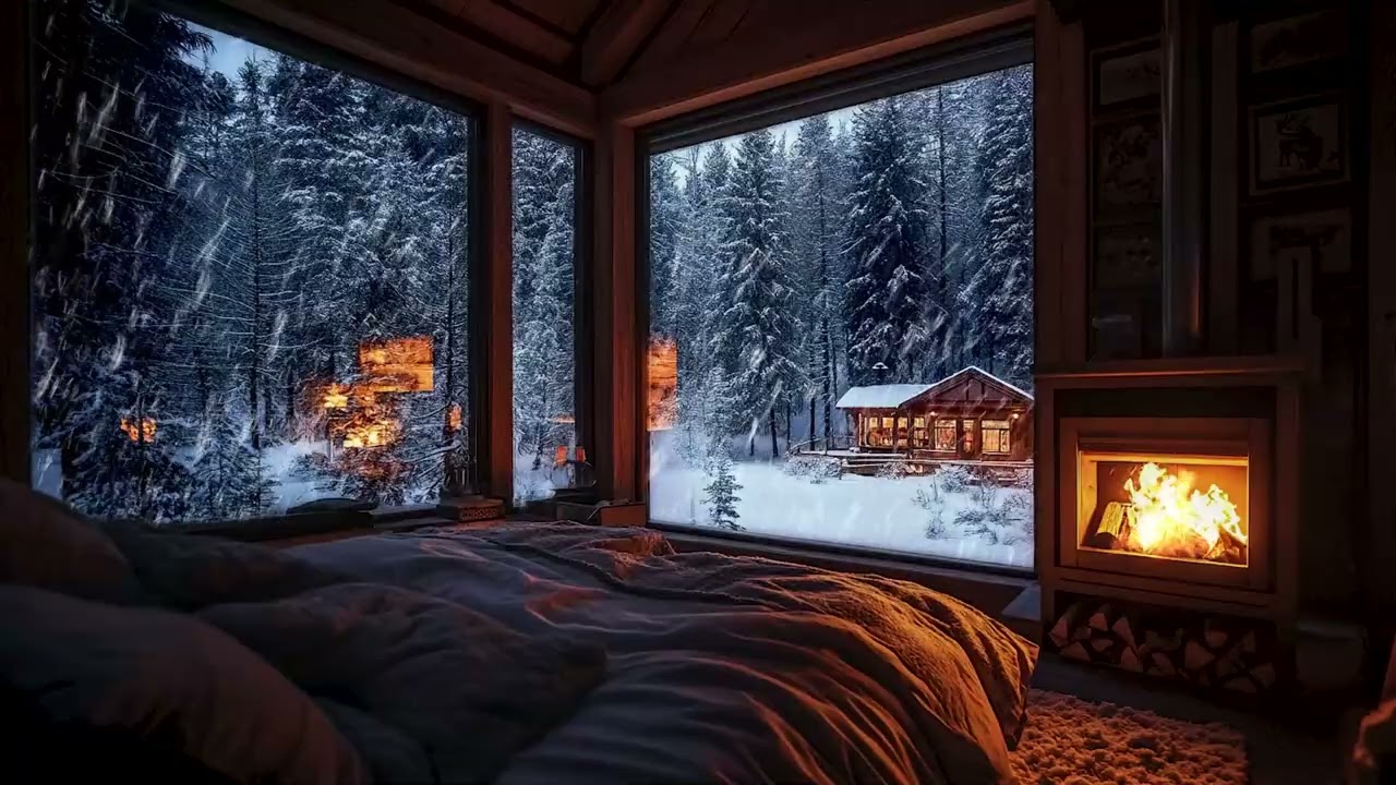 Fire and Tranquility: Peaceful Fireplace Sounds with Gentle Wind for Calm Winter Nights