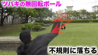 ツバキの無回転ボール…どこに落ちるかわからない。