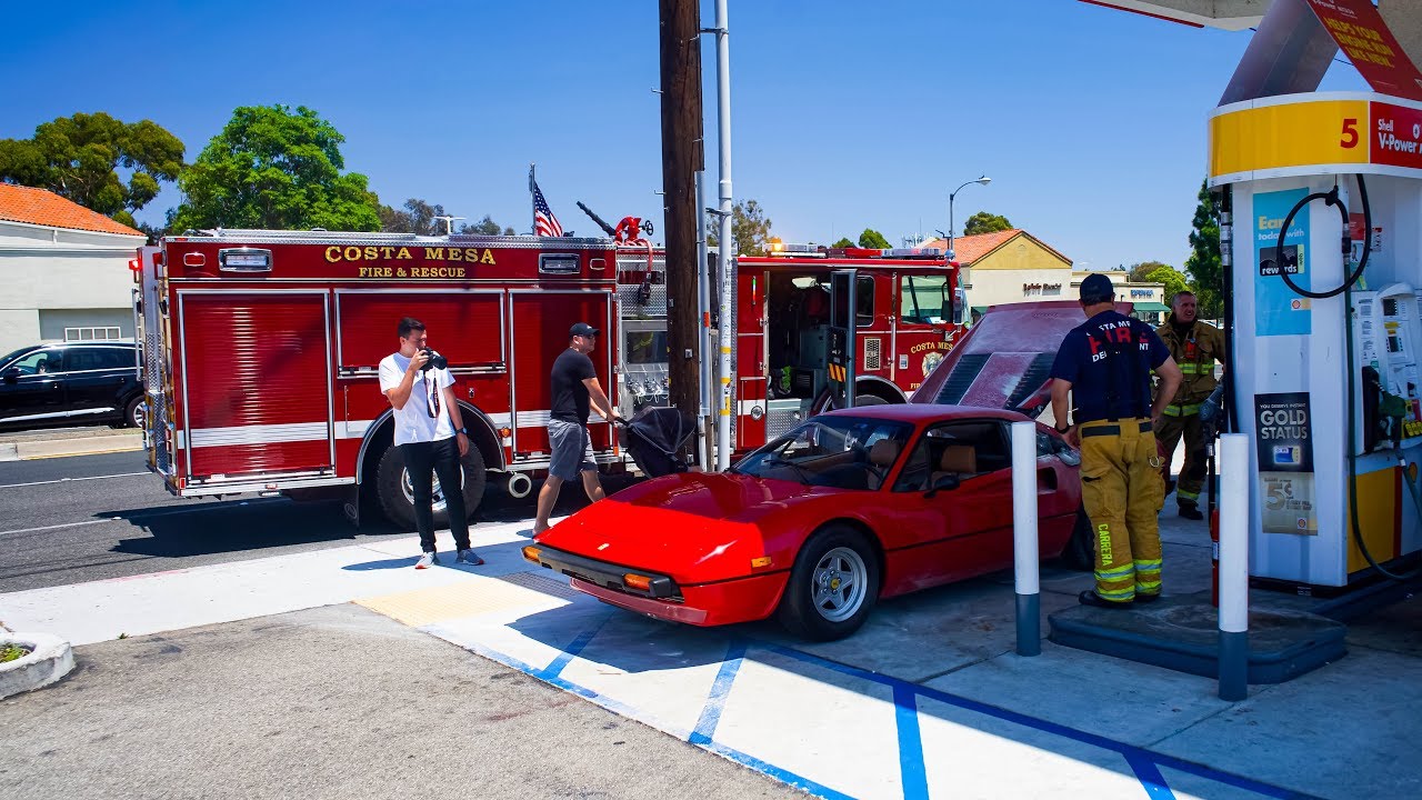 FERRARI CATCHES ON FIRE AT GAS STATION IN LOS ANGELES!!! YouTube