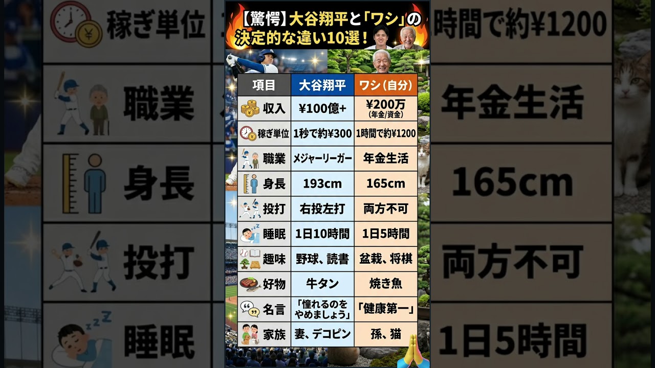 【驚愕】大谷翔平と「ワシ」の決定的な違い10選！これを見たら笑うしかありません😂
