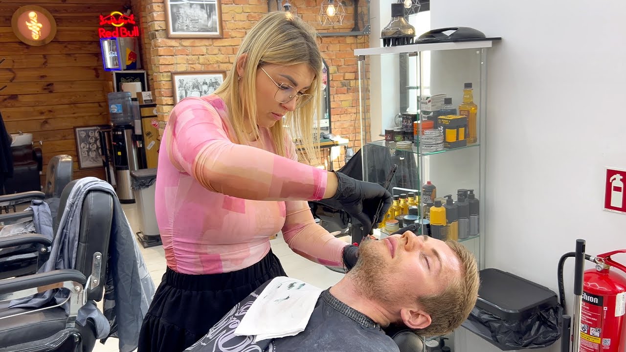 ASMR: I got a QUICK and CLEAN SHAVE from Polish Lady Barber Natalia 💈🇵🇱
