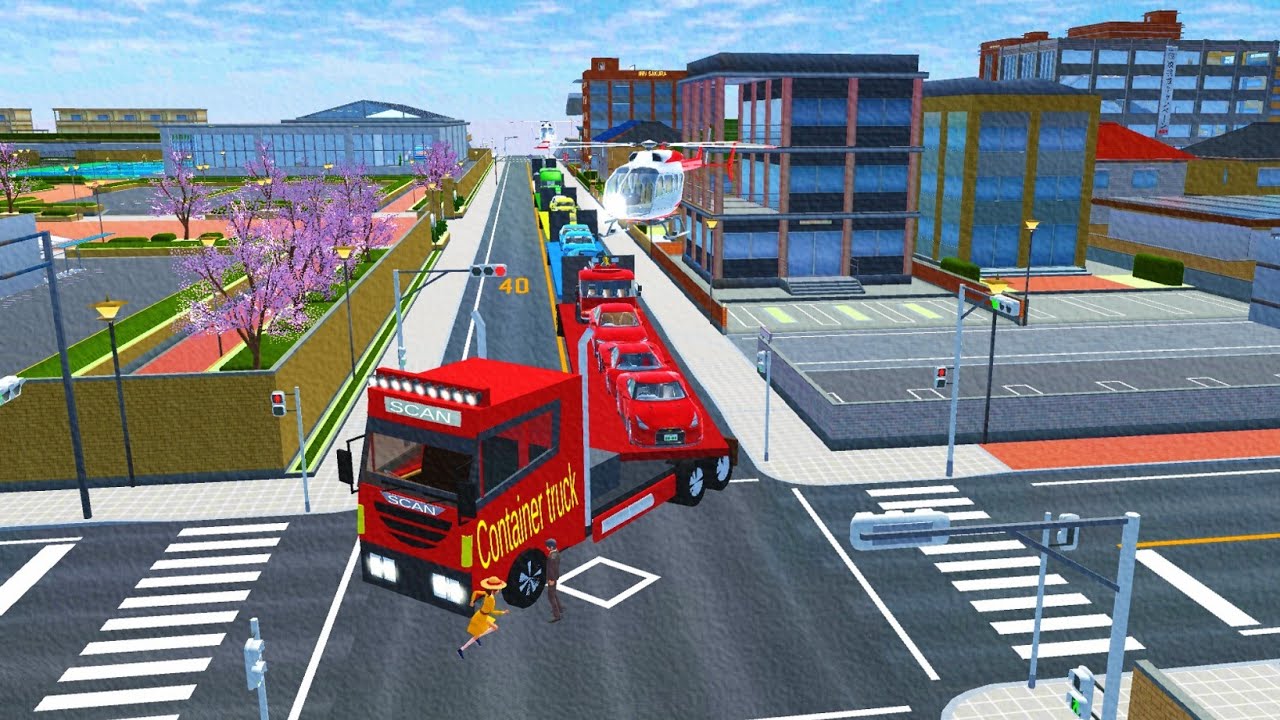 Four Flatbed Trailer Rainbow Cars Transportation With Truck In Front Of The School 🌈🚗🚙🚕 SAKURA 🚛🥶😘