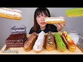 MUKBANG 길쭉 길쭉 쇼콜라 말차 흑임자 에끌레어와 초코 케이크 먹방 CREAD Eclair CHOCOLATE CAKE Dessert asmr エクレア&#39; 咀嚼音