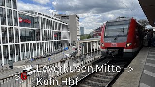 Die Mitfahrt mit der S6 der S-Bahn Rhein-Ruhr von Leverkusen Mitte bis Köln Hbf