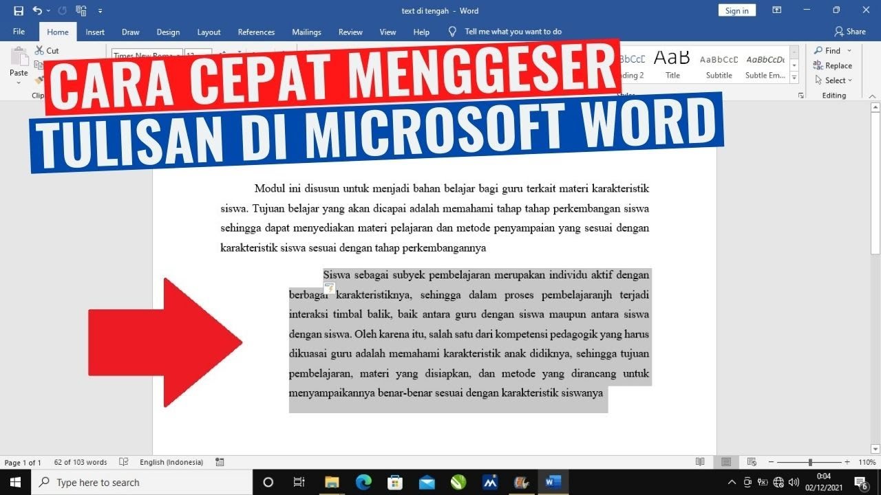 Cara Cepat Menggeser Tulisan di Microsoft Word YouTube