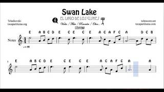 Swan Lakes Easy Notes Sheet Music for Violin Flute Recorder Oboe    Treble Clef C chords