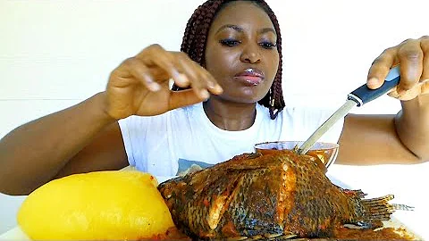 Asmr mukbang fish pepper soup with starch fufu