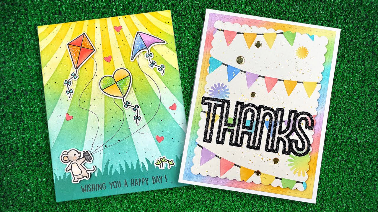 Intro to Bunting Background Stencils & Draped Ribbons Stencil + 2 cards from start to finish