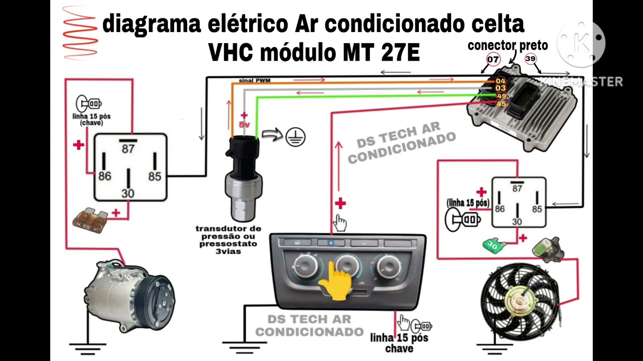 Diagrama ar condicionado do GM celta VHCE módulo Delphi multech MT27E