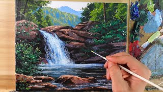 Acrylic Painting Forest Waterfalls Landscape / Correa Art