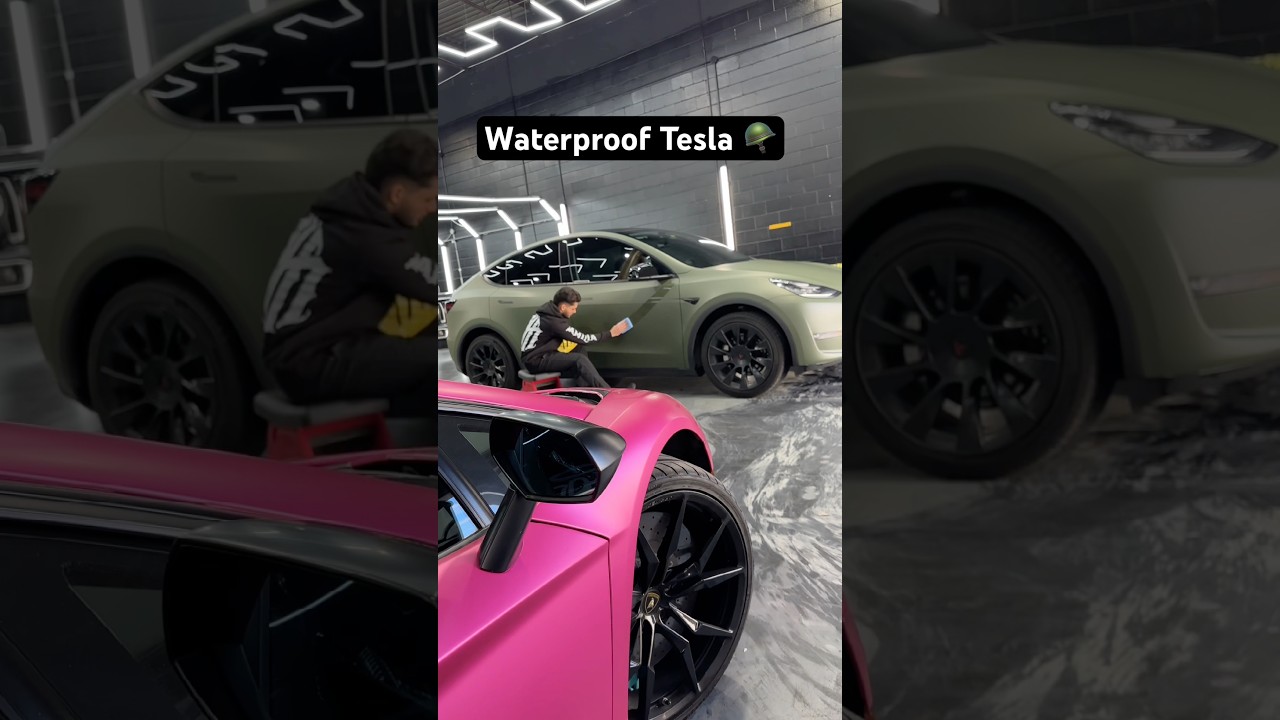 We Made This Tesla Waterproof..💧#tesla #ceramiccoating #cars #satisfying #transformation #shorts