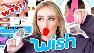 Trying WISH APP Beauty Gadgets 😩💬 Double Chin Remover, Veneers &amp; MORE!