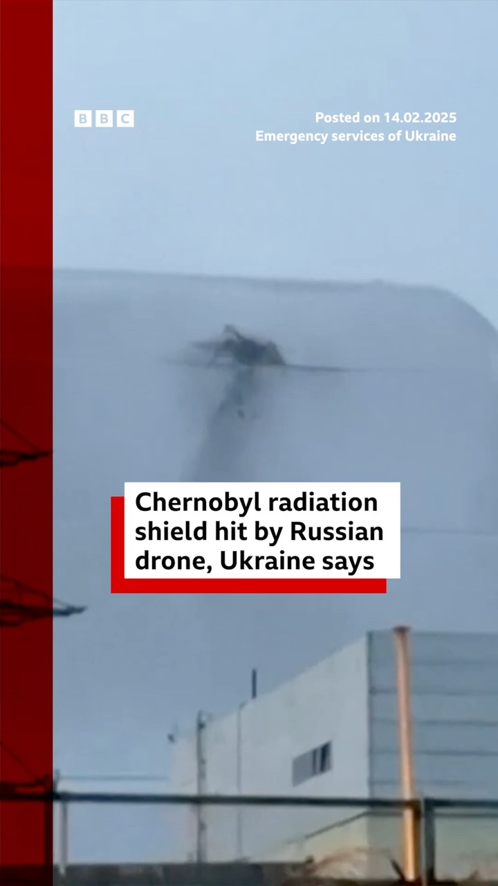 Chernobyl radiation shield hit by Russian drone, Ukraine says #Ukraine #Chernobyl #BBCNews