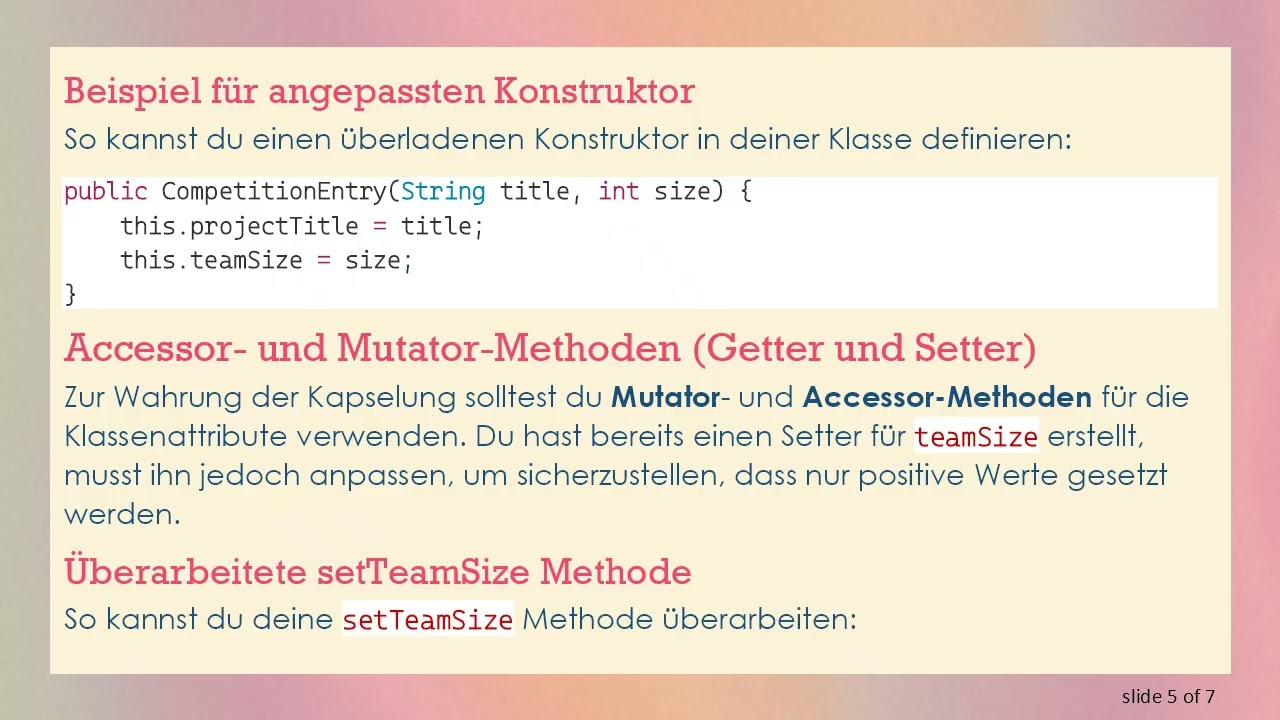 Verständnis von Java Klassen, Konstruktoren und Methoden