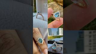 Gorgeous 0.86ct Pear Shape Santa Maria Vivid Aquamarine Ring w/halo &amp; side diamonds in 18K Rose Gold