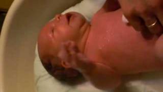 Olivia's first real bath