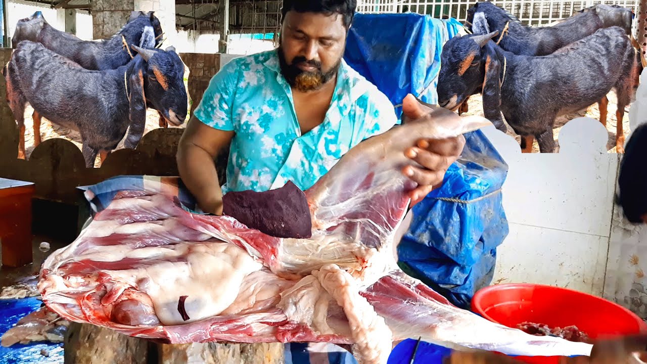 Full Goat Slaughter Amazing Skill / Mutton Cutting Skills by 30 Years Old Local Butcher 