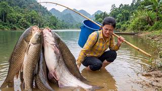 Beautiful Girl Harvests Tons of Fish from a Natural Lake with Her Incredible Fishing Skills