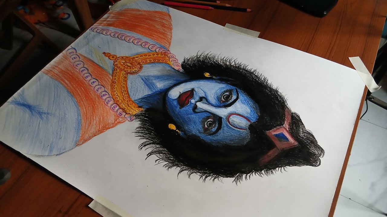 Color Pencil Portrait of Lord Krishna — Drawing & Timelapse 