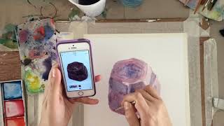 RUBY rough gemstone watercolour process painting - time lapse