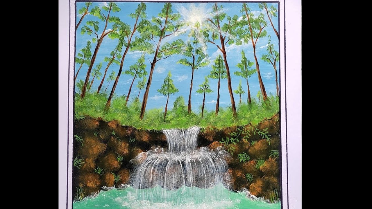 How to draw water fall scenery part- 1|how to draw landscape drawing|How to draw scenery painting
