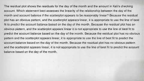 The residual plot shows the residuals for the day of the month and the amount in Kali