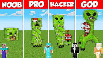 CREEPER STATUE HOUSE BUILD CHALLENGE - Minecraft Battle: NOOB vs PRO vs HACKER vs GOD / Animation
