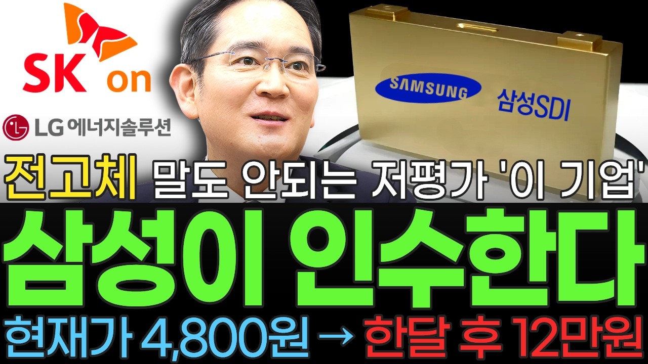 [주식] 삼성 10조 자사 지분매각 후 목숨걸고 인수하는 전고체 배터리 전세계 1위 '이 기업' LG SK도 노리는 말도 안되는 저평가 대장주 '이 종목' 꼭 사모으세요 [불사개]