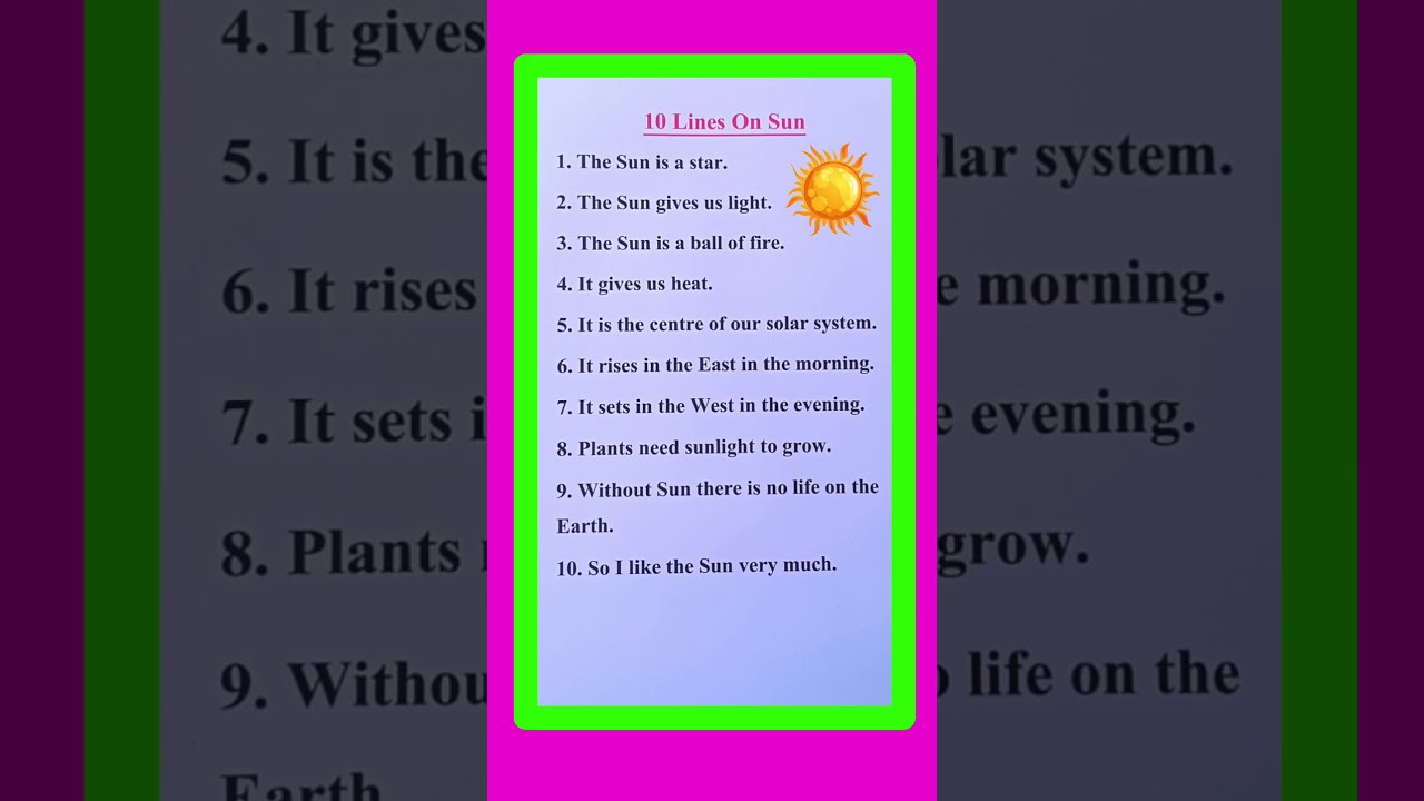 10 Lines On The Sun In English Essay