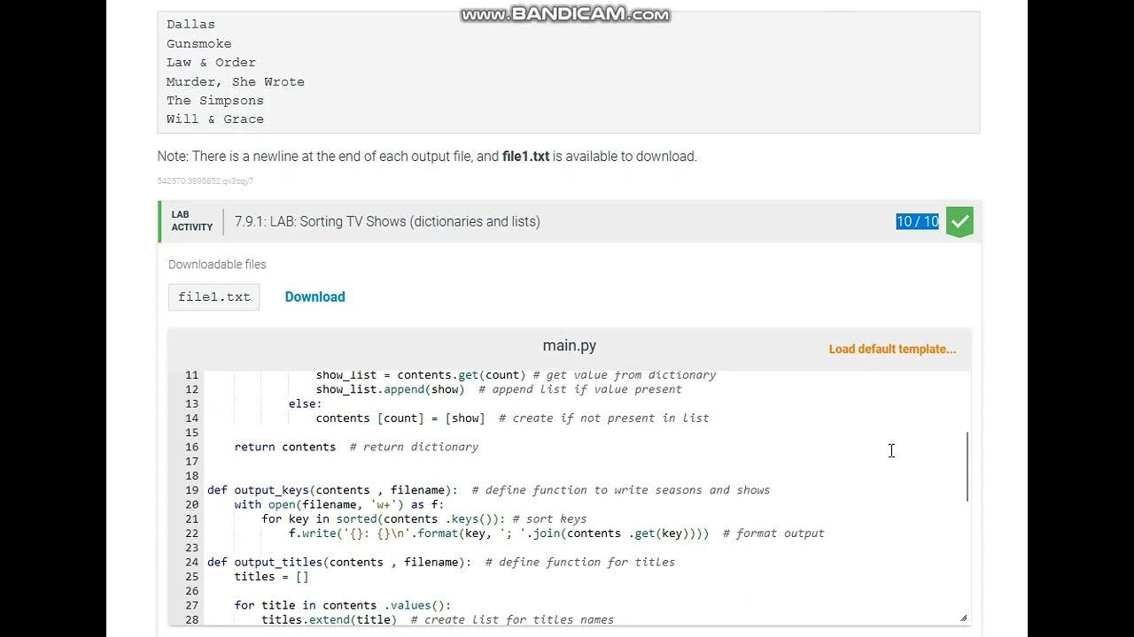 Python LAB Sorting TV Shows (dictionaries and lists) YouTube